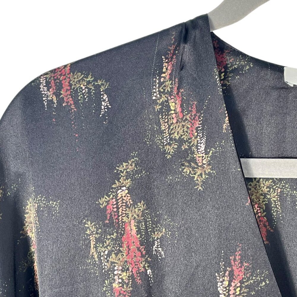 Vince Black Floral Long Sleeve Midi Dress XS Elegant V-Neck Casual Chic - Picture 5 of 15